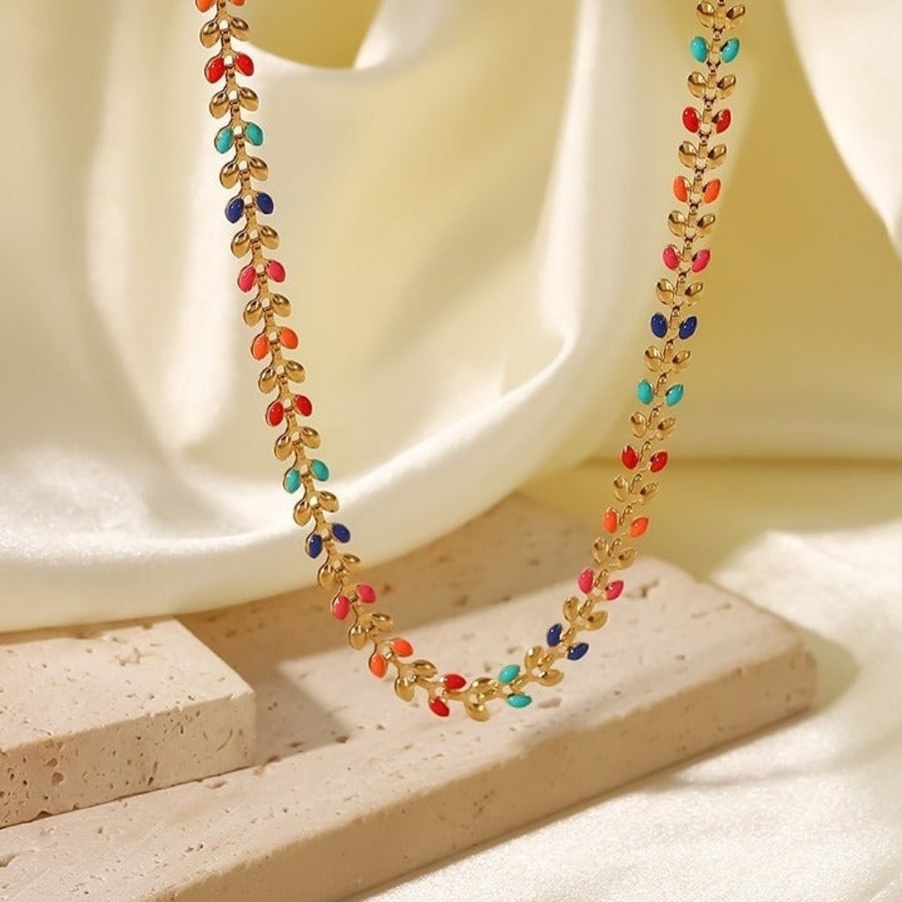 Colorful Gold Leaf Necklace